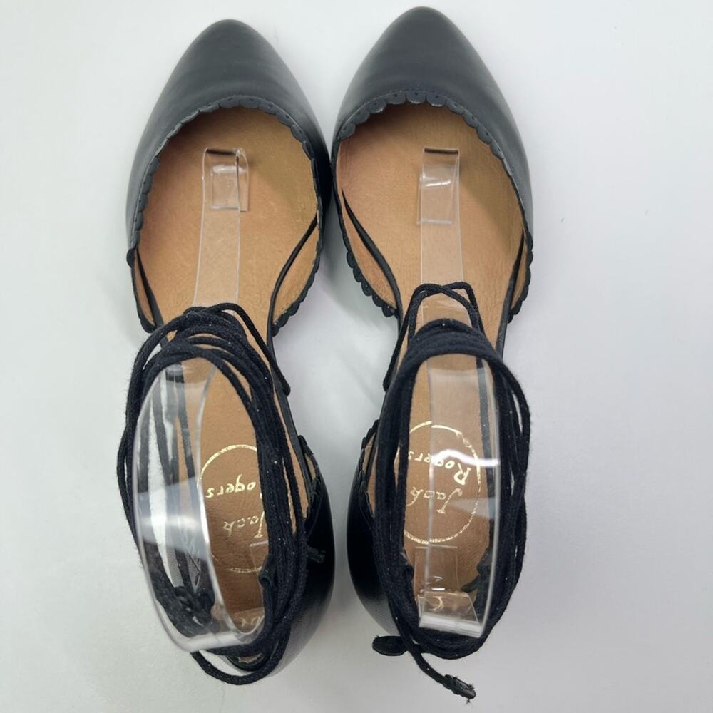 Jack Rogers Camille Leather D'Orsay Black Ankle Tie Flats - Picture 4 of 10